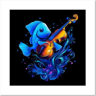 Blue Tang Playing Violin Posters and Art